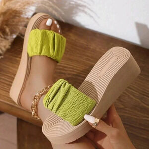 Women Summer Slip-On Wedge Thick Platform Sandals Beach Vacation Leisure